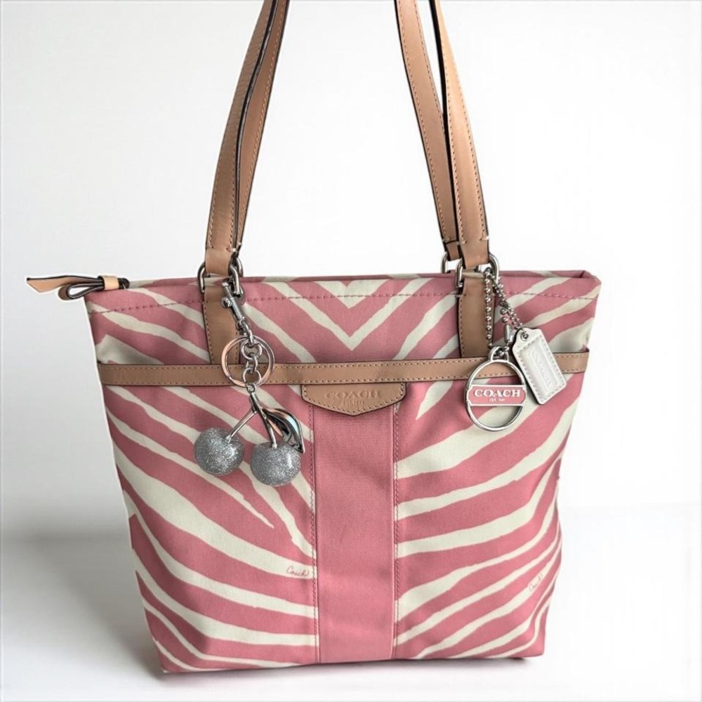 Y2k Coach Pink & Cream Zebra Tote Shoulder Bag Glam‎ Girly Preppy
